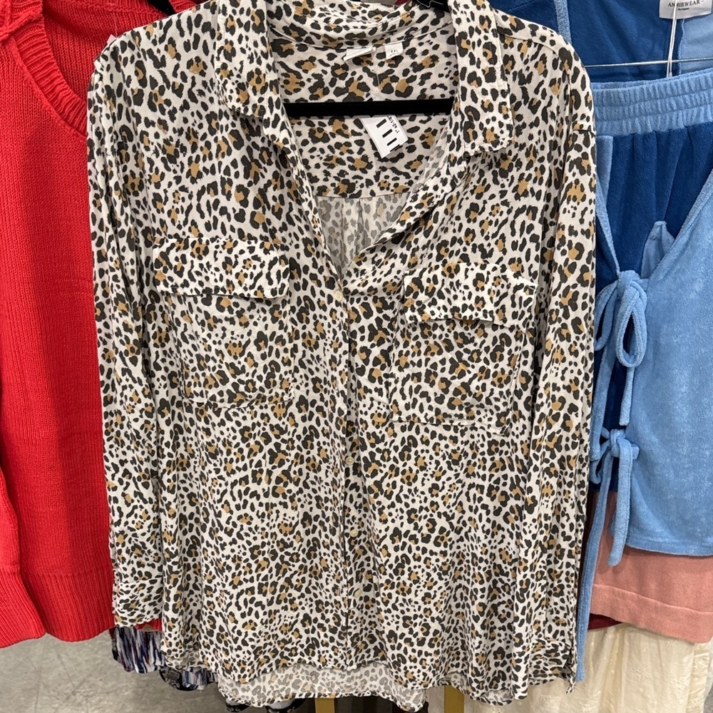 Leopard Print Button-Up Shirt - Neutral/Tan